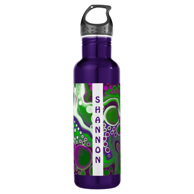 Purple, Green Fluid Art Marble Personalised   710 Ml Water Bottle (Front)