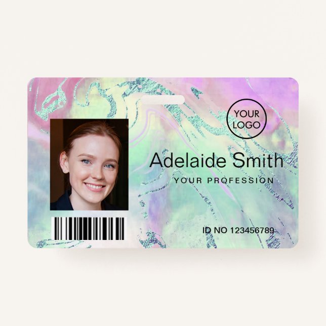 purple green fluid marble design ID badge (Front)