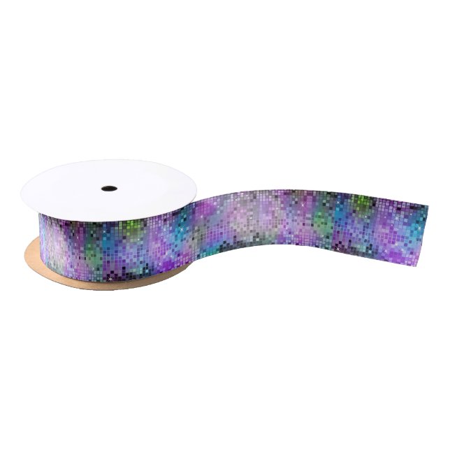 Purple & Green Geometric Glitter & Sparkles Satin Ribbon (Spool)