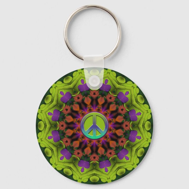 Purple Green : Geometric Mandala Art Key Ring (Front)