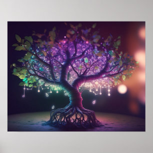 Purple & Green Glowing Tree Poster