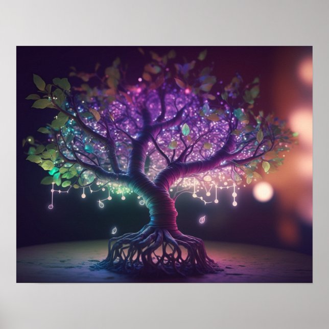 Purple & Green Glowing Tree Poster (Front)