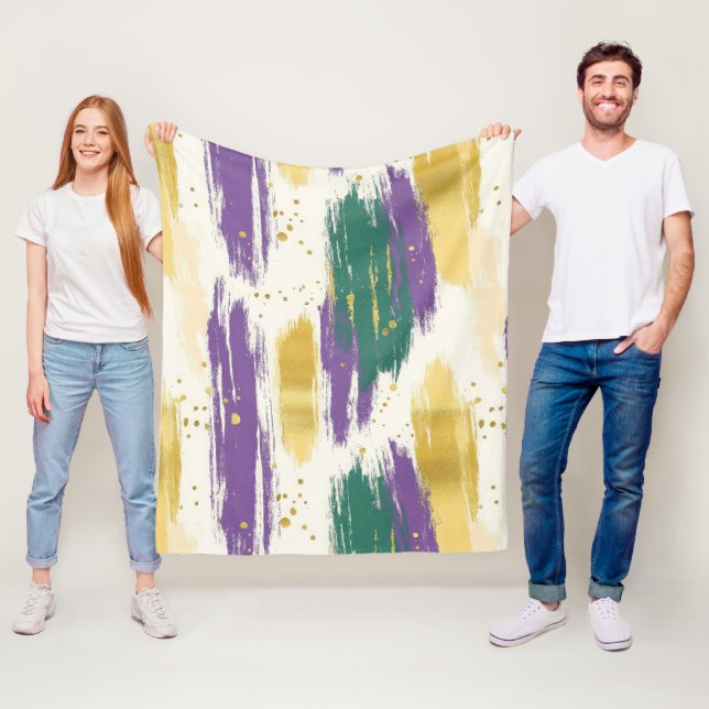 Purple Green Gold Carnival Mardi Gras Fleece Blanket (In Situ)