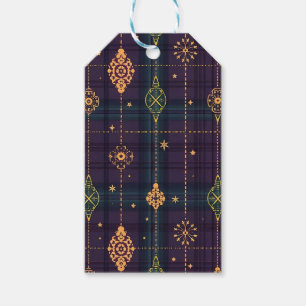 PURPLE GREEN GOLD CHRISTMAS PLAID PATTERN GIFT TAGS