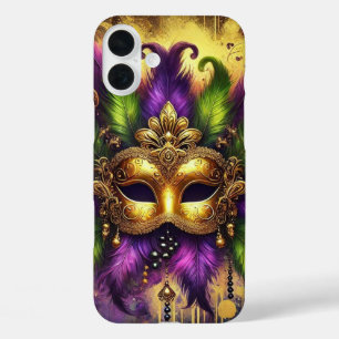 PURPLE GREEN GOLD ELABORATE MARDI GRAS MASK iPhone 16 PLUS CASE