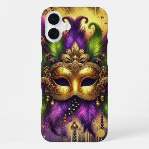 PURPLE GREEN GOLD ELABORATE MARDI GRAS MASK iPhone 16 PLUS CASE