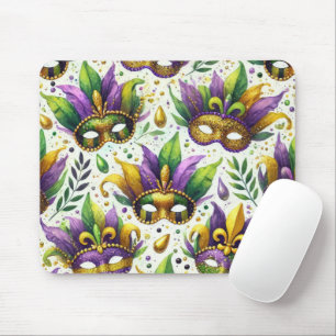 PURPLE GREEN GOLD GLITTER LOOK MARDI GRAS MASKS MOUSE MAT