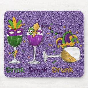 PURPLE GREEN GOLD MARDI GRAS BEVERAGES MOUSE MAT