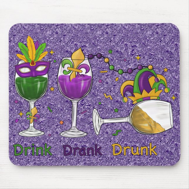 PURPLE GREEN GOLD MARDI GRAS BEVERAGES MOUSE MAT (Front)