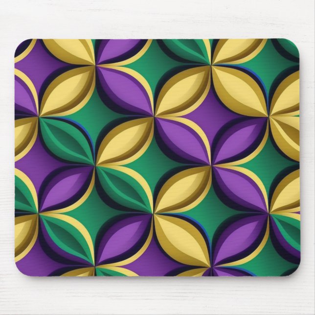 PURPLE GREEN GOLD MARDI GRAS COLORED PATTERN MOUSE MAT (Front)