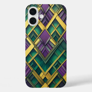 PURPLE GREEN GOLD MARDI GRAS COLORS iPhone 16 PLUS CASE