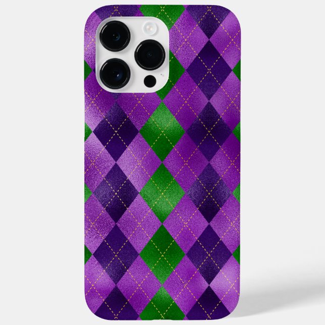 PURPLE GREEN GOLD MARDI GRAS DIAMOND PATTERNS Case-Mate iPhone CASE (Back)