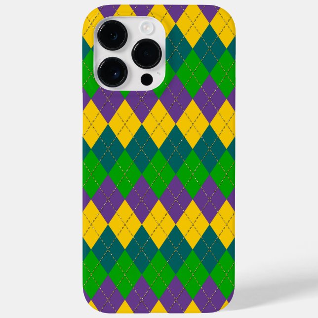PURPLE GREEN GOLD MARDI GRAS DIAMOND PATTERNS Case-Mate iPhone CASE (Back)