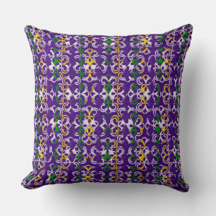 PURPLE GREEN GOLD MARDI GRAS FLEUR DI LIS CUSHION