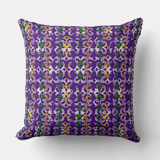 PURPLE GREEN GOLD MARDI GRAS FLEUR DI LIS CUSHION (Front)
