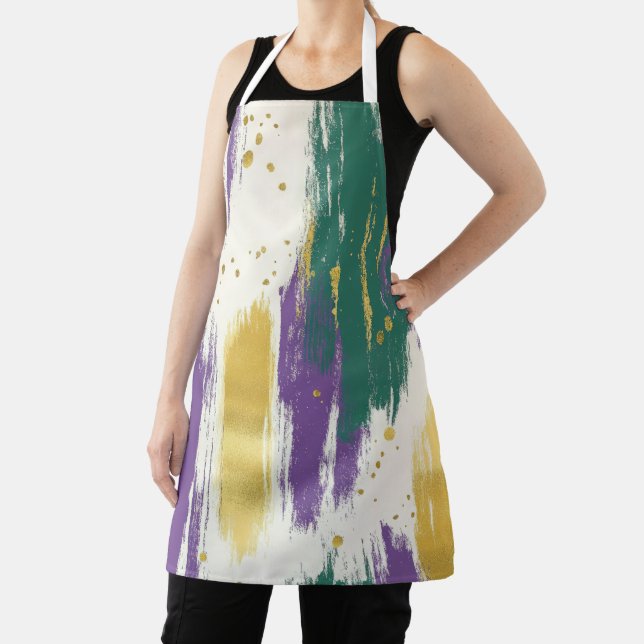 Purple Green Gold Mardi Gras Kitchen Apron (Insitu)