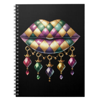 PURPLE GREEN GOLD MARDI GRAS LIPS & JEWELS NOTEBOOK
