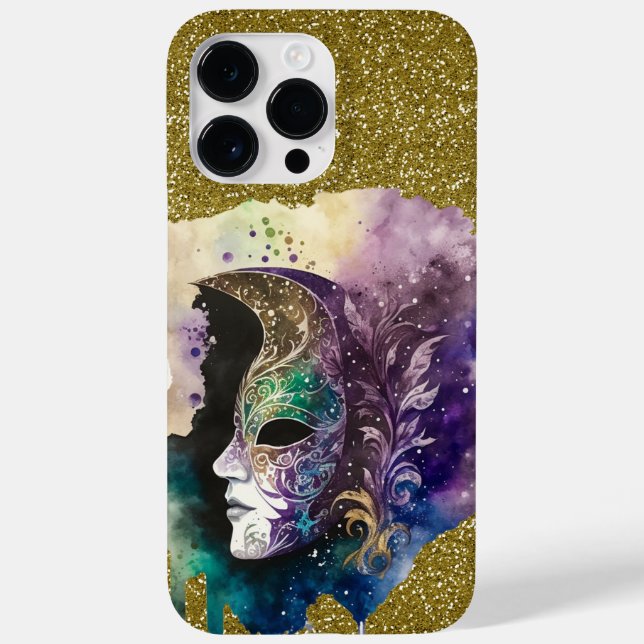 PURPLE GREEN GOLD MARDI GRAS MASK & FEATHERS Case-Mate iPhone CASE (Back)