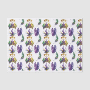 PURPLE GREEN GOLD MARDI GRAS MASKS FEATHERS TISSUE PAPER