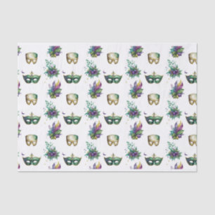PURPLE GREEN GOLD MARDI GRAS MASKS FEATHERS TISSUE PAPER
