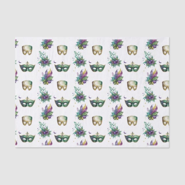 PURPLE GREEN GOLD MARDI GRAS MASKS FEATHERS TISSUE PAPER (Front)