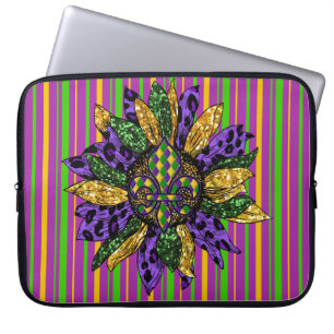 PURPLE GREEN GOLD MARDI GRAS SUNFLOWER LAPTOP SLEEVE