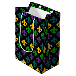 PURPLE GREEN GOLD MARDI GRAS SYMBOL MEDIUM GIFT BAG