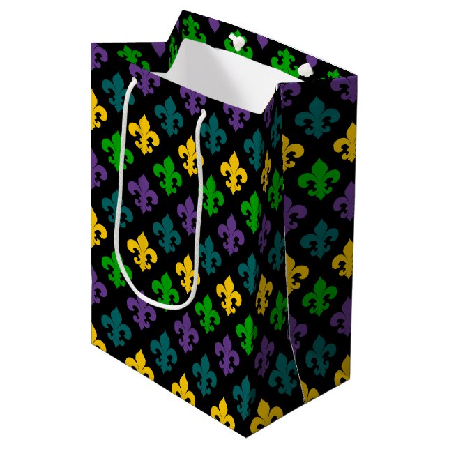 PURPLE GREEN GOLD MARDI GRAS SYMBOL  MEDIUM GIFT BAG (Front Angled)