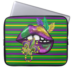 PURPLE GREEN GOLD STRIPES & LUSH LIPS LAPTOP SLEEVE