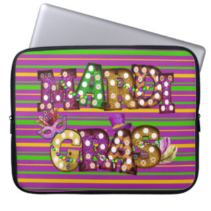 PURPLE GREEN GOLD STRIPES & MARDI GRAS SIGN LAPTOP SLEEVE