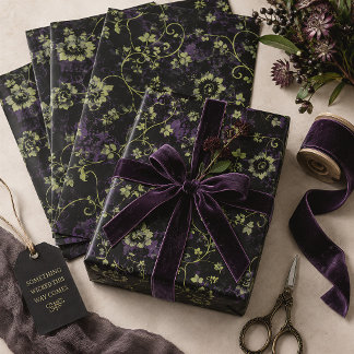 Purple & Green Gothic Floral Wrapping Paper Sheet
