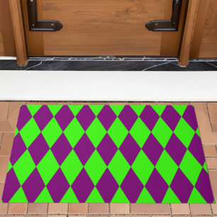 Purple Green Harlequin Checkered Design  Doormat
