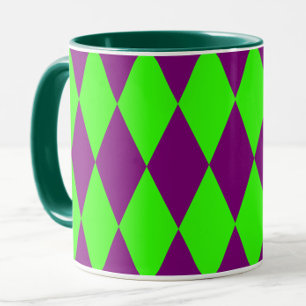 Purple Green Harlequin Checkered Design Mug