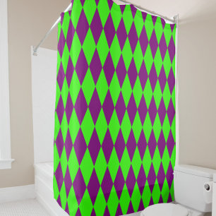 Purple Green Harlequin Checkered Design Shower Curtain