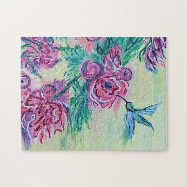 Purple Green Hummingbird Painting Jigsaw Puzzle (Horizontal)