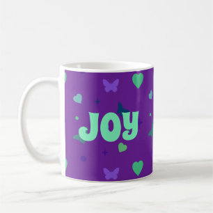 purple green joy coffee mug