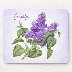 Purple Green Lilac Flower Custom Name Botanical Mouse Mat
