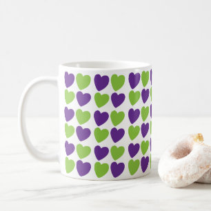 Purple Green Love Hearts Coffee Mug