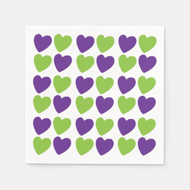 Purple Green Love Hearts Party Napkin (Front)