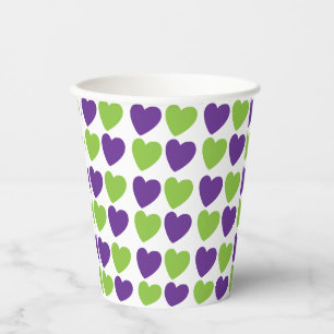 Purple Green Love Hearts Party Paper Cups