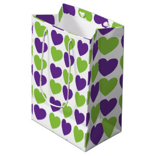 Purple Green Love Hearts Pattern Medium Gift Bag