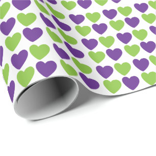 Purple Green Love Hearts Wrapping Paper