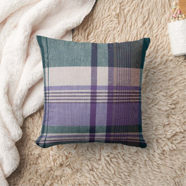 Purple Green Madras Pattern Mixture Cushion (Blanket)