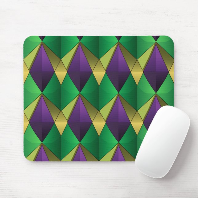 PURPLE & GREEN MARDI GRAS DIAMOND PLAID PATTERN MOUSE MAT (With Mouse)