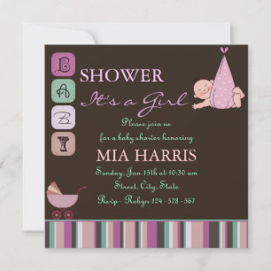 Purple & Green Modern Design Baby Shower Invite