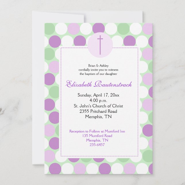 Purple/Green Multicolor Dot Baptism Invitation (Front)