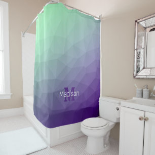Purple green ombre geometric mesh pattern Monogram Shower Curtain