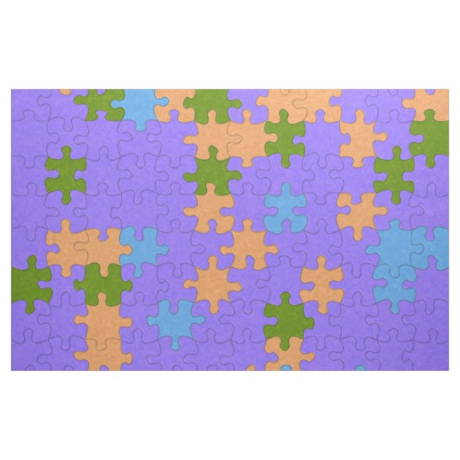 Purple, Green, Orange & Blue Puzzle Patterned Fabric (Yard)
