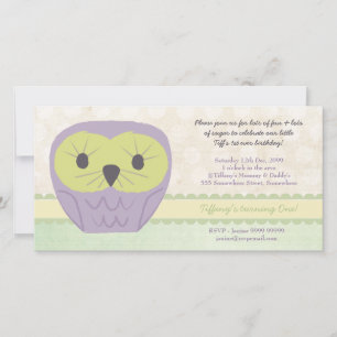 Purple & Green Owl 1st Birthday Party Invite