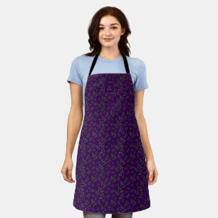 Purple green pattern leaves name letter apron